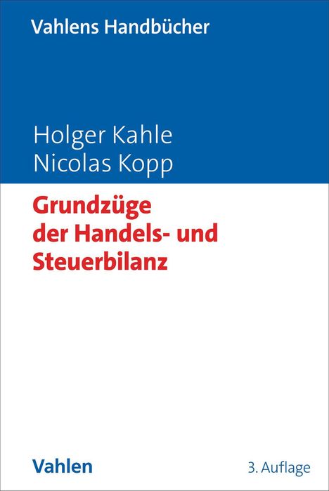 "Grundzüge der Handels- und Steuerbilanz" in roter Schrift, Autoren oben. Blaue und weiße Gestaltung, Verlagsname unten.