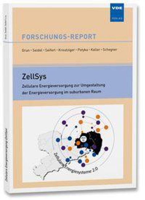FORSCHUNGS-REPORT. ZellSys: Zellulare Energieversorgung. Karte mit Punkten und Linien. VDE Verlag oben rechts.