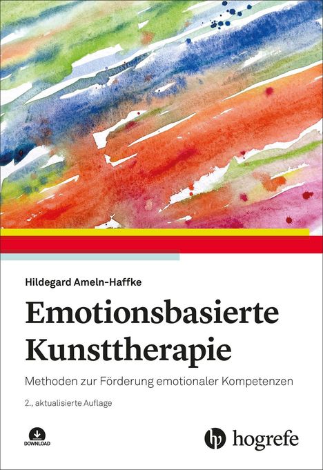 Text: "Hildegard Ameln-Haffke, Emotionsbasierte Kunsttherapie, Methoden zur Förderung emotionaler Kompetenzen". Bunte Aquarellstreifen.
