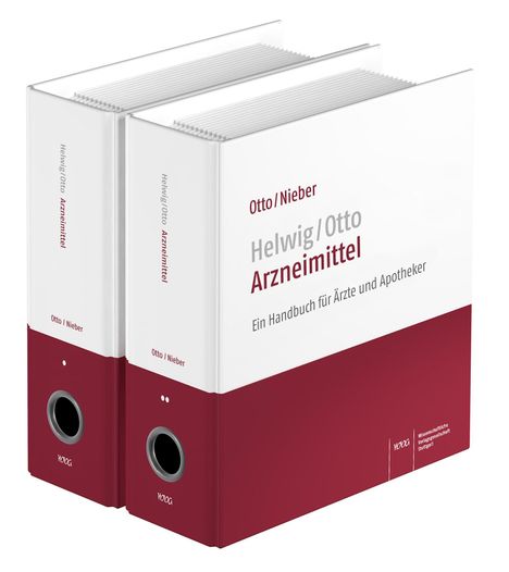 Text: "Otto / Nieber, Helwig / Otto Arzneimittel, Ein Handbuch für Ärzte und Apotheker." Zwei weiße Ordner mit rotem Rücken.