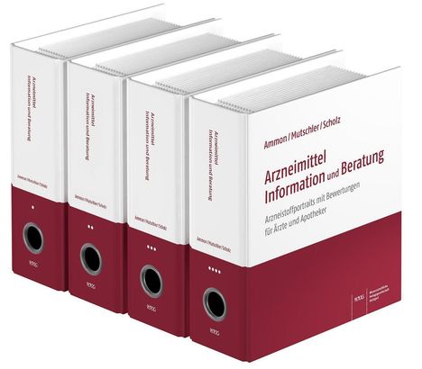 Vier Ordner mit der Aufschrift "Arzneimittel Information und Beratung", Autoren: Ammon, Mutschler, Scholz.