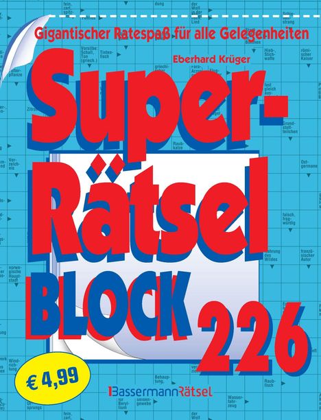 "Super-Rätsel BLOCK 226, Gigantischer Ratespaß für alle Gelegenheiten, € 4,99." Rätselgitter als Hintergrund, Logo unten.