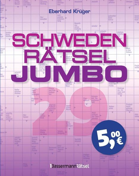 Titel: SCHWEDEN RÄTSEL JUMBO. 
Preis: 5,00€. 
Autor: Eberhard Krüger. 
Große Zahl "29" im Hintergrund. 
Kreuzworträtsel im Hintergrund.