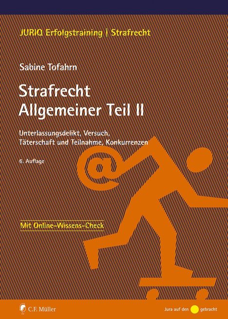Text: "Strafrecht Allgemeiner Teil II", "Mit Online-Wissens-Check". Illustration: Person mit @-Symbol, Skateboard.