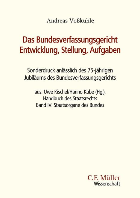 Covertext: Buch von Andreas Voßkuhle über das Bundesverfassungsgericht, Sonderdruck zum 75-jährigen Jubiläum.