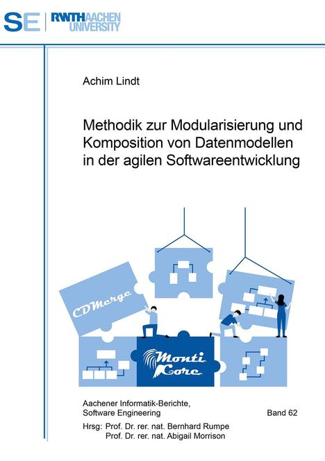 Titel: Methodik zur Modularisierung und Komposition von Datenmodellen. Illustration: Personen arbeiten an Puzzleteilen.