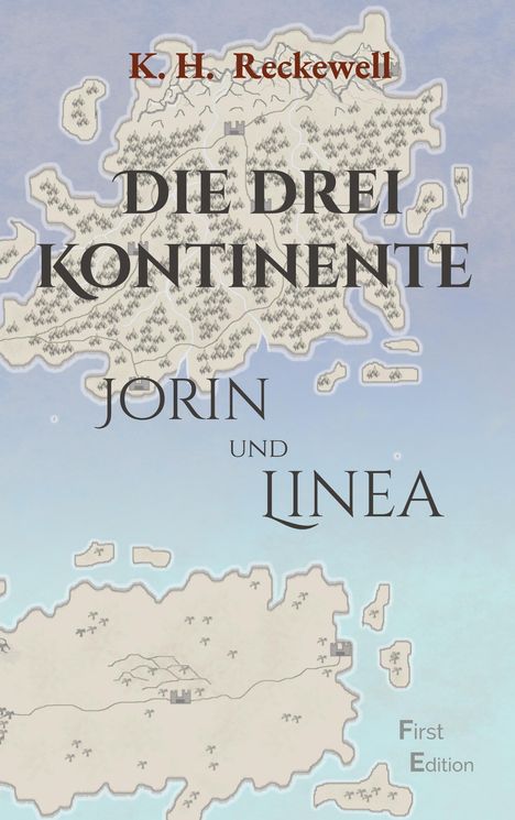 Titel in großen Buchstaben: "DIE DREI KONTINENTE", darunter "JORIN UND LINEA". Hintergrund: Eine stilisierte Weltkarte.