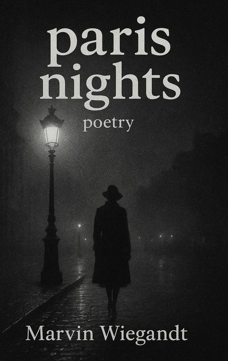 "Marvin Wiegandt, nights, poetry." Oben dunkelblauer Himmel mit Sternen, in der Mitte ein stilisierter Turm im Dunkeln.