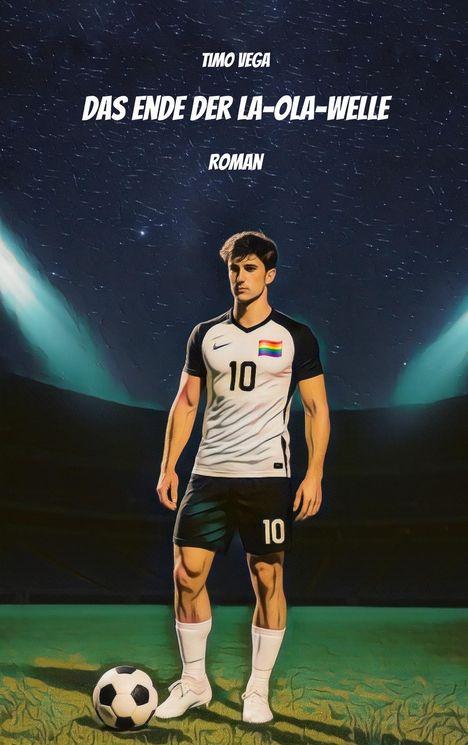 "Das Ende der La-Ola-Welle", Timo Vega, Roman. Illustration: Fußballspieler im Trikot auf Rasen.