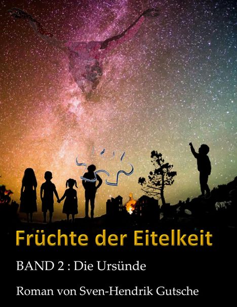 "Früchte der Eitelkeit", "BAND 2: Die Ursünde", "Roman von Sven-Hendrik Gutsche". Silhouetten vor sternenklarem Himmel.