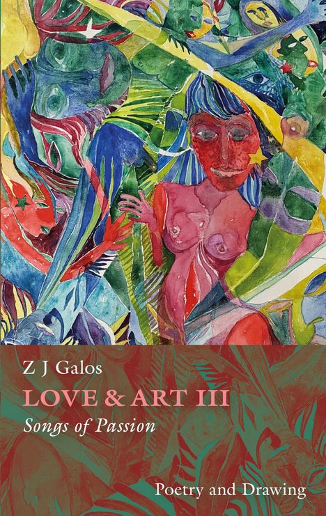 Z J Galos, LOVE & ART III, Songs of Passion. Buntes, abstraktes Gemälde mit Figuren und Formen.