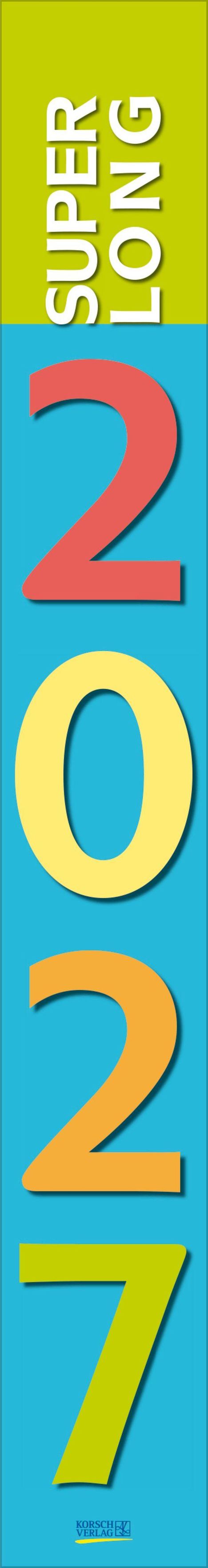 Super Long 2020, bunter Hintergrund, vertikale Anordnung der Schrift.