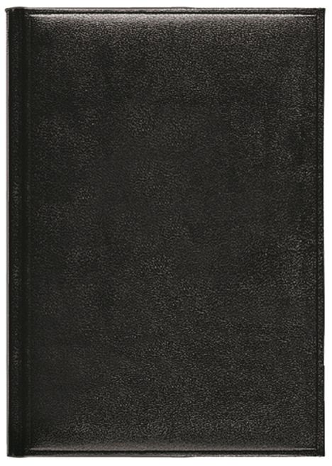 Schwarzes Buch ohne sichtbaren Text auf der Vorderseite. Glatte, lederartige Oberfläche.