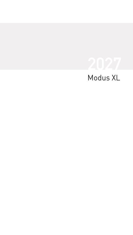 2027. Modus XL. Ein minimalistisches Design mit hellem Hintergrund und klarer Typografie.
