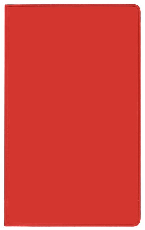 Ein schlichtes, rotes, rechteckiges Notizbuch ohne sichtbare Texte oder Logos.