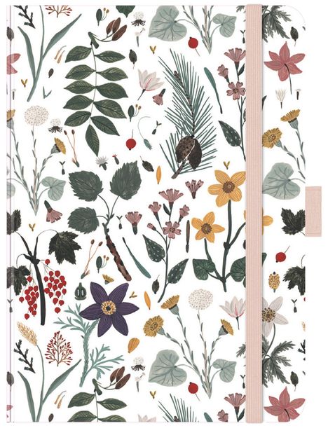 Illustration von diversen Pflanzen und Blumen in natürlichen Farben auf weißem Hintergrund.