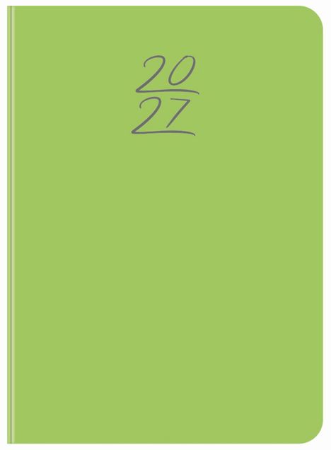 Text "2027". Ein hellgrünes Notizbuch.