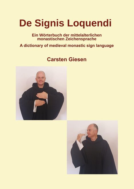 "De Signis Loquendi" oben. Zwei Fotos eines Mannes in schwarzer Kutte, gestikulierend auf hellem Hintergrund.