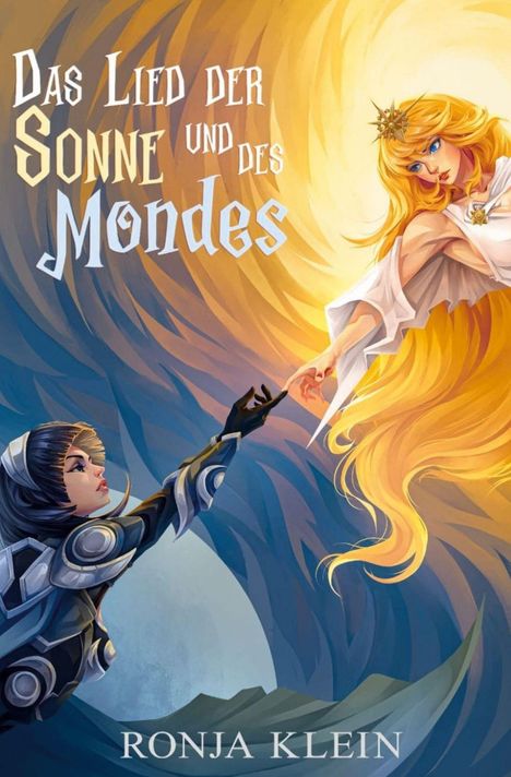 Text: "Das Lied der Sonne und des Mondes" und "Ronja Klein". Eine Illustration von Sonne und Mond als stilisierte Figuren.