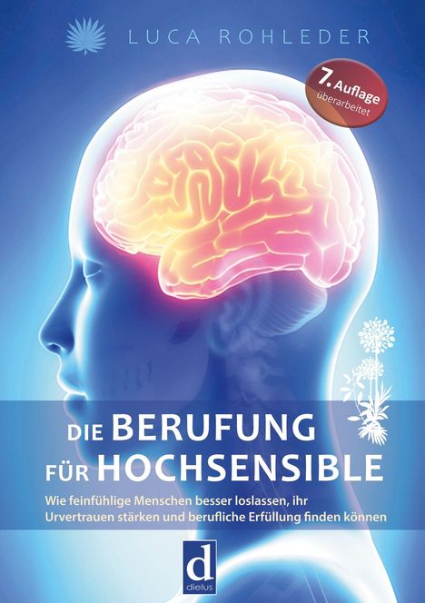 "DIE BERUFUNG FÜR HOCHSENSIBLE" in großer Schrift, darunter Erklärungen. Illustration eines Kopfes mit leuchtendem Gehirn.