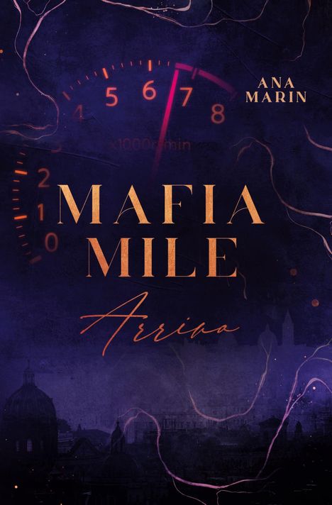 "Mafia Mile" und "Arriva" stehen in der Mitte. Ein Tacho-Hintergrund und im Hintergrund sind Stadtsilhouetten sichtbar.