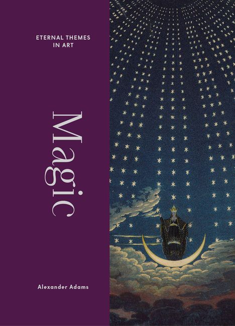 "Magic" und "Alexander Adams" auf lilafarbener Leiste; Illustration: Person auf Mondsichel vor Sternenhimmel.