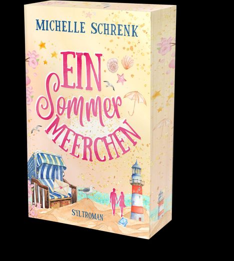 Auf dem Cover steht "MICHELLE SCHRENK" und "EIN SOMMERMEERCHEN". Zu sehen ist ein Strandkorb, Möwen und ein Leuchtturm.