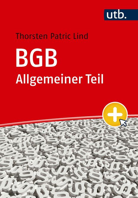 "Thorsten Patric Lind, BGB Allgemeiner Teil." Roter Hintergrund, unten weiße Paragrafenzeichen, gelbes Plus-Symbol.