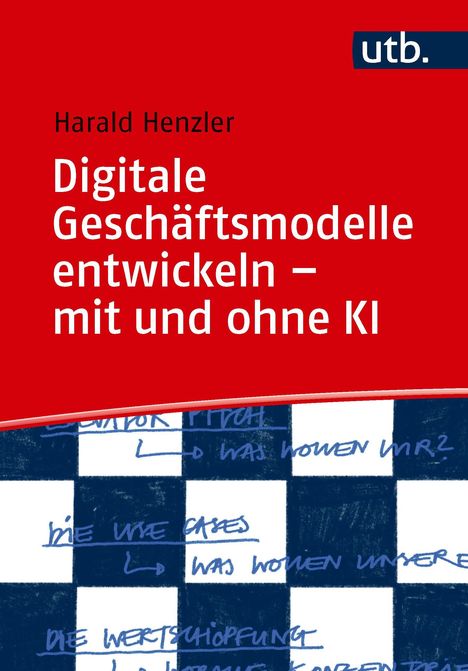 Harald Henzler: Digitale Geschäftsmodelle entwickeln – mit und ohne KI. Rot-weiße Gestaltung mit Schachbrettmuster.
