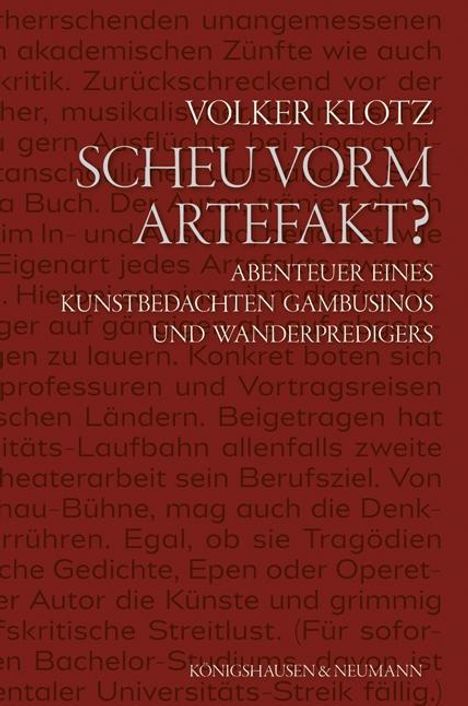 Volker Klotz: Klotz, V: Scheu vorm Artefakt?, Buch