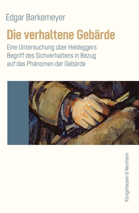 Titel: "Die verhaltene Gebärde." Illustration: Hand in Mantel gemalt in kräftigen Pinselstrichen.