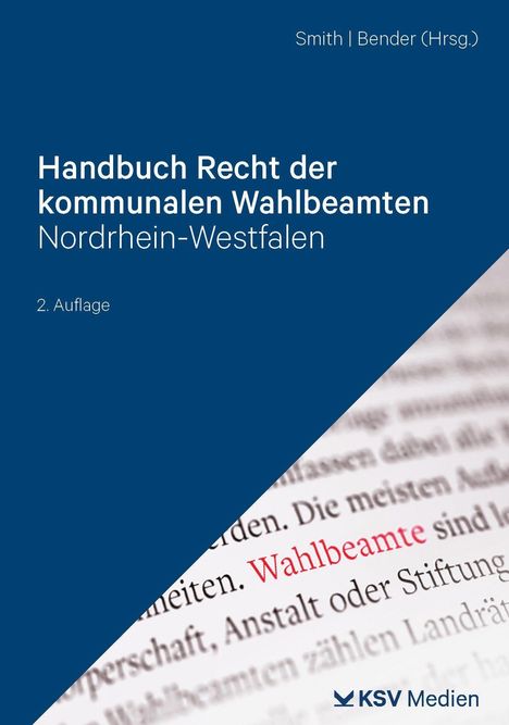 Cover eines Buches in Blau, Titel: "Handbuch Recht der kommunalen Wahlbeamten Nordrhein-Westfalen, 2. Auflage". Logo unten.