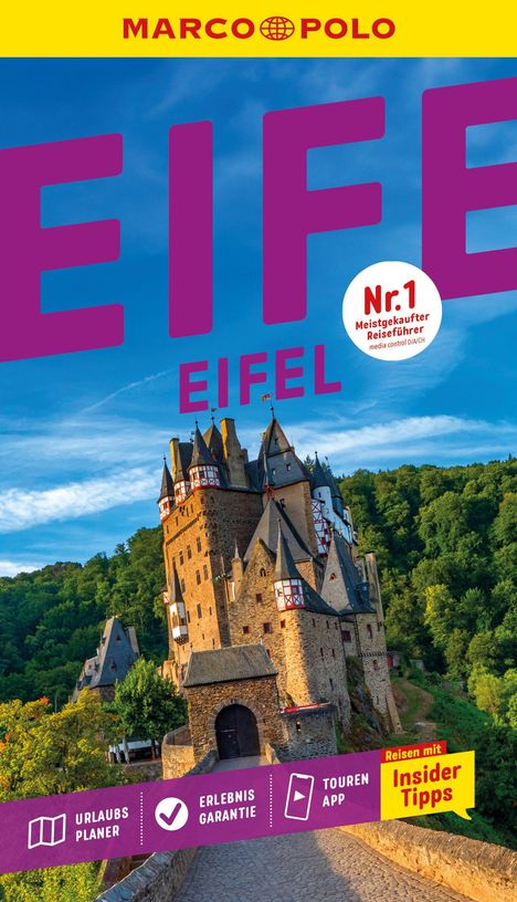 Titel "Marco Polo Eifel". Nr.1 Meistgekaufter Reiseführer. Bild zeigt eine Burg in grüner Landschaft unter blauem Himmel.