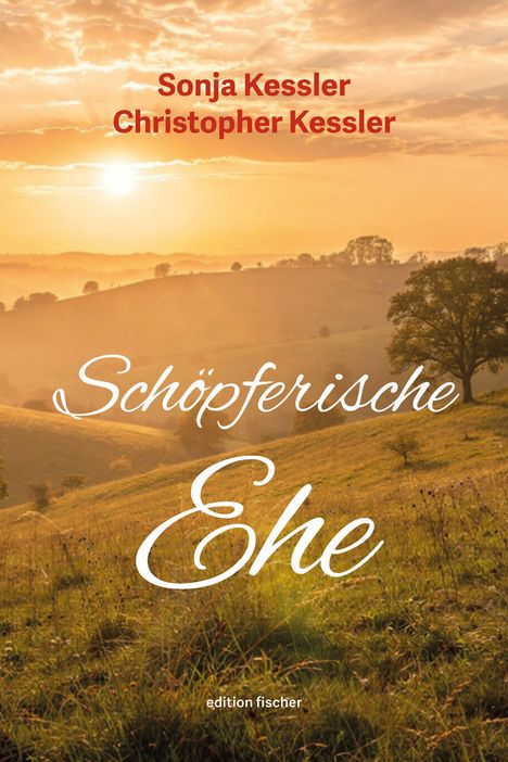 "Schöpferische Ehe" von Sonja und Christopher Kessler. Landschaft bei Sonnenuntergang mit sanften Hügeln und Bäumen.