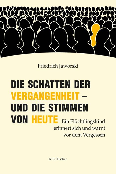 Titel in schwarzen und gelben Buchstaben. Silhouetten von Menschen, eine in Orange hervorgehoben.