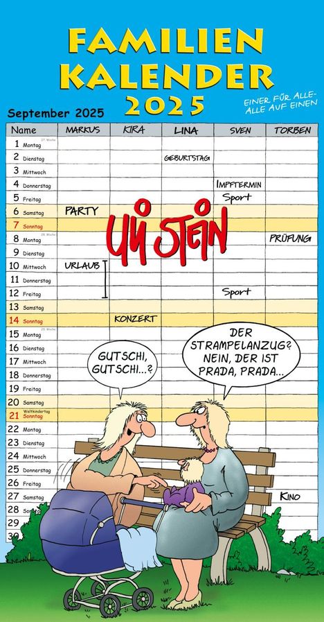 Uli Stein: Uli Stein Familienkalender 2025: Familienplaner mit 5 Spalten, Kalender