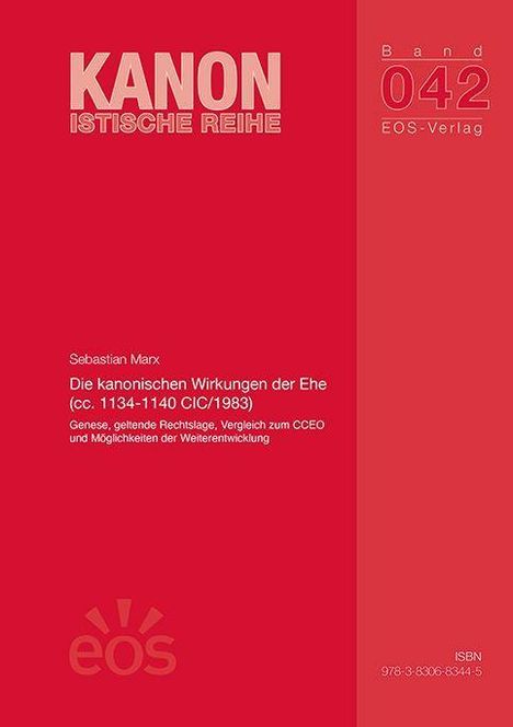 Band 042, EOS-Verlag. Titel: "Die kanonischen Wirkungen der Ehe". Roter Hintergrund, neutrale Gestaltung.
