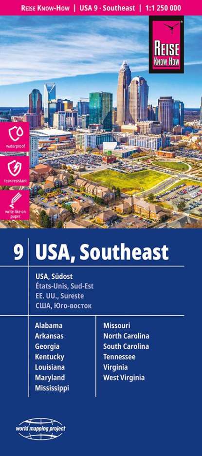 Reise Know-How Landkarte USA 9 Südost 1 : 1.250.000: Missouri, Kentucky, West Virginia, South Carolina, ..., Karten