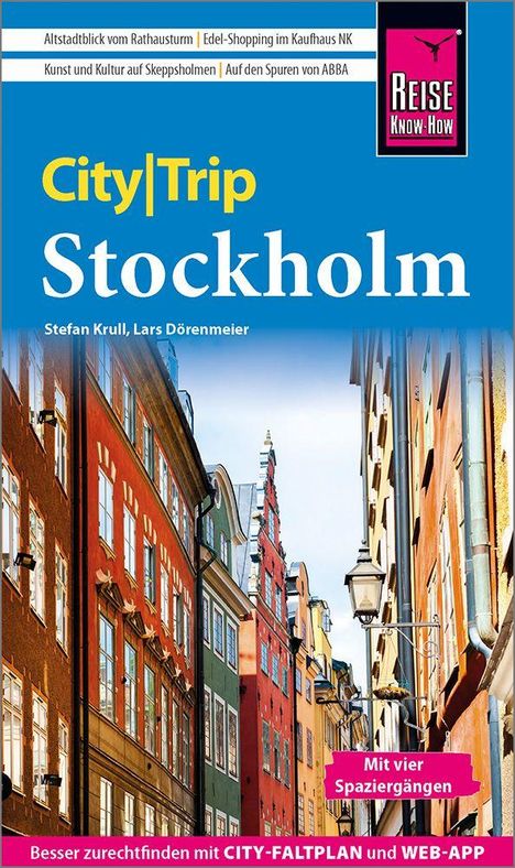 Reiseführer "City|Trip Stockholm" von Stefan Krull und Lars Dörenmeier; Altstadt-Straße mit bunten Gebäuden.