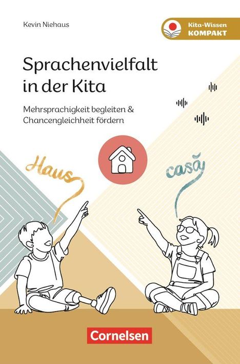 "Sprachenvielfalt in der Kita. Mehrsprachigkeit begleiten & Chancengleichheit fördern." Zwei Kinder zeigen auf Wörter.