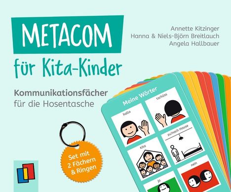 "METACOM für Kita-Kinder: Kommunikationsfächer für die Hosentasche. Set mit 2 Fächern & Ringen." Bunte Fächerkarten.