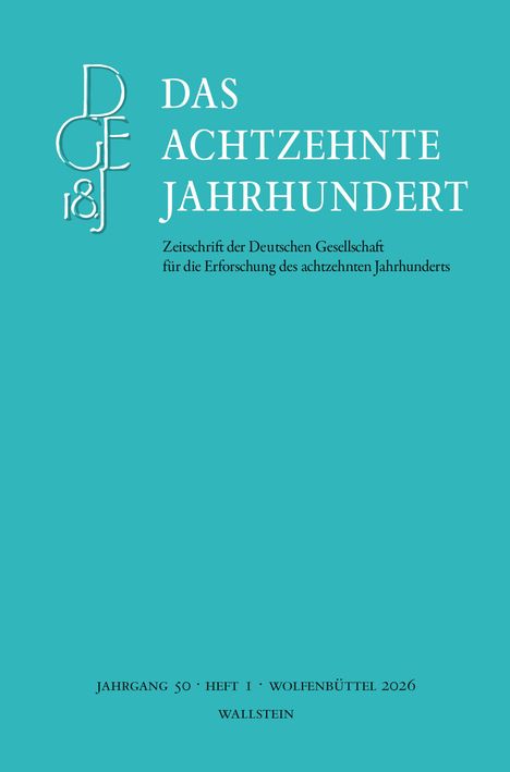 Text: "Das Achtzehnte Jahrhundert. Zeitschrift der Deutschen Gesellschaft." Türkiser Hintergrund, schlichtes Design.
