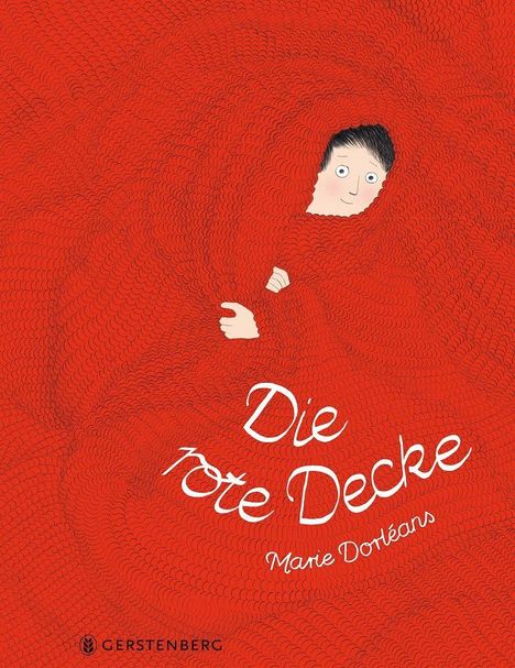 „Die rote Decke“ und „Marie Dorléans“. Illustration: Gesicht und Hände schauen aus einer roten, schuppenartigen Decke.