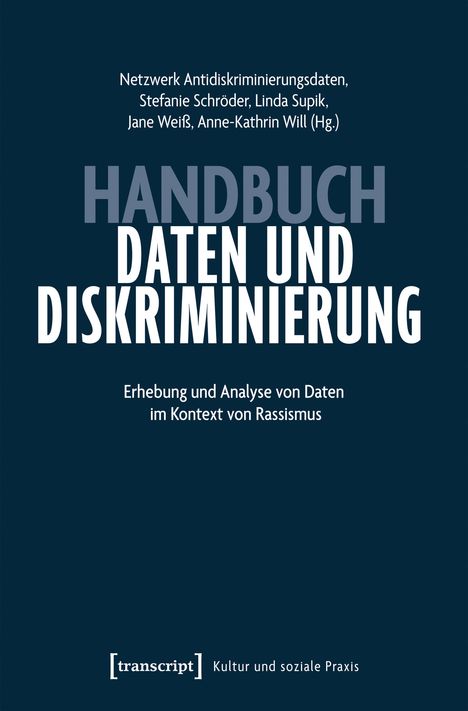 Titel: "HANDBUCH DATEN UND DISKRIMINIERUNG". Autoren aufgeführt. Dunkelblauer Hintergrund.