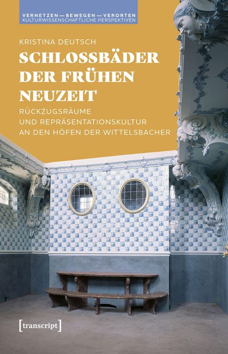 Titel: "Schlossbäder der frühen Neuzeit". Inhalt: Bäder, Rückzugsräume an Höfen. Bild zeigt reich verzierte, historische Decke.
