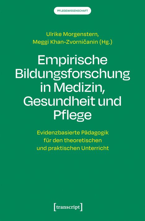 Text: "Empirische Bildungsforschung in Medizin, Gesundheit und Pflege." Grüner Hintergrund, weiße und gelbe Schrift.