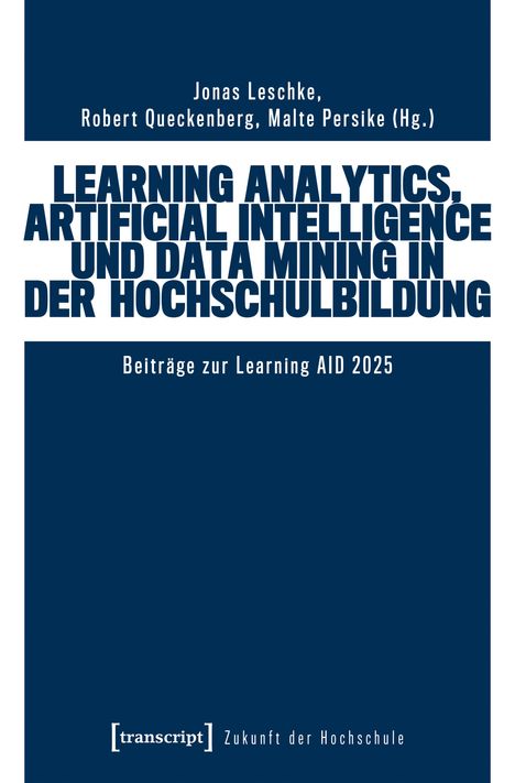 Titel: "Learning Analytics, Artificial Intelligence und Data Mining in der Hochschulbildung". Dunkelblaues Design.