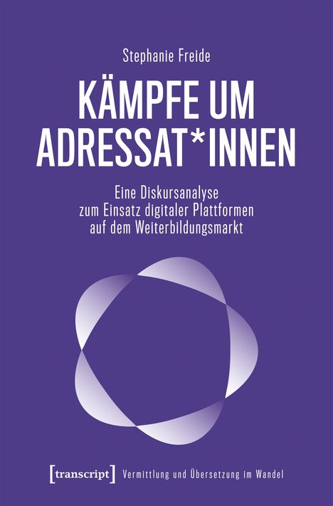"Kämpfe um Adressat*innen. Eine Diskursanalyse zum Einsatz digitaler Plattformen. Lila Hintergrund, stilisiertes Logo."