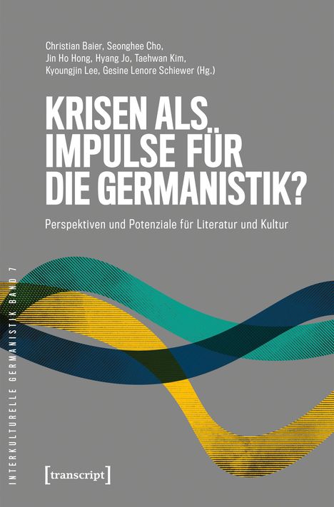 „Krisen als Impulse für die Germanistik? Perspektiven und Potenziale“. Bunte, sich kreuzende Bänder auf grauem Hintergrund.