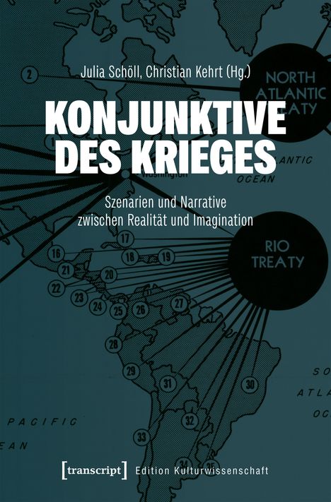 "Konjunktive des Krieges", Szenarien und Narrative zwischen Realität und Imagination, vor Weltkarte mit Routen.